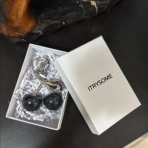 Sparkling Black Cherry Bag Charm with silver stainless steel hardware